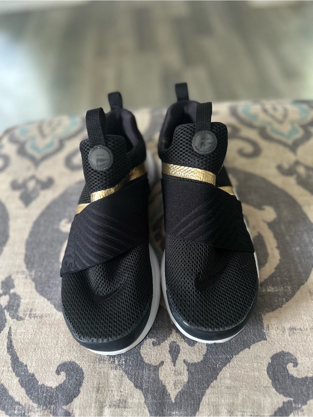 Nike Black & Gold Slip-On Athletic Shoes